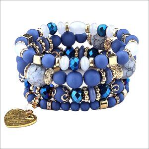 Boho Stretch Bracelet Set with Crystal Accents, Stackable Design